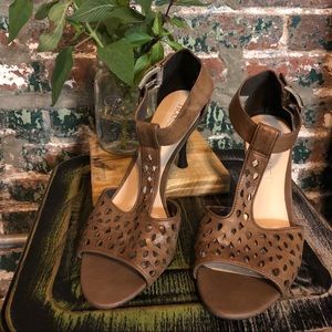 Franco Sarto Folly Sandal Brown Ankle Strap 3”Heel